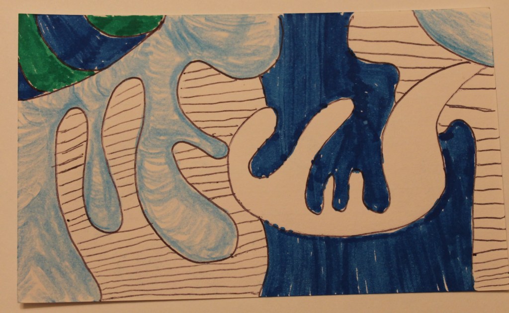 Abstract image in blue and green resembling bulbous appendages.