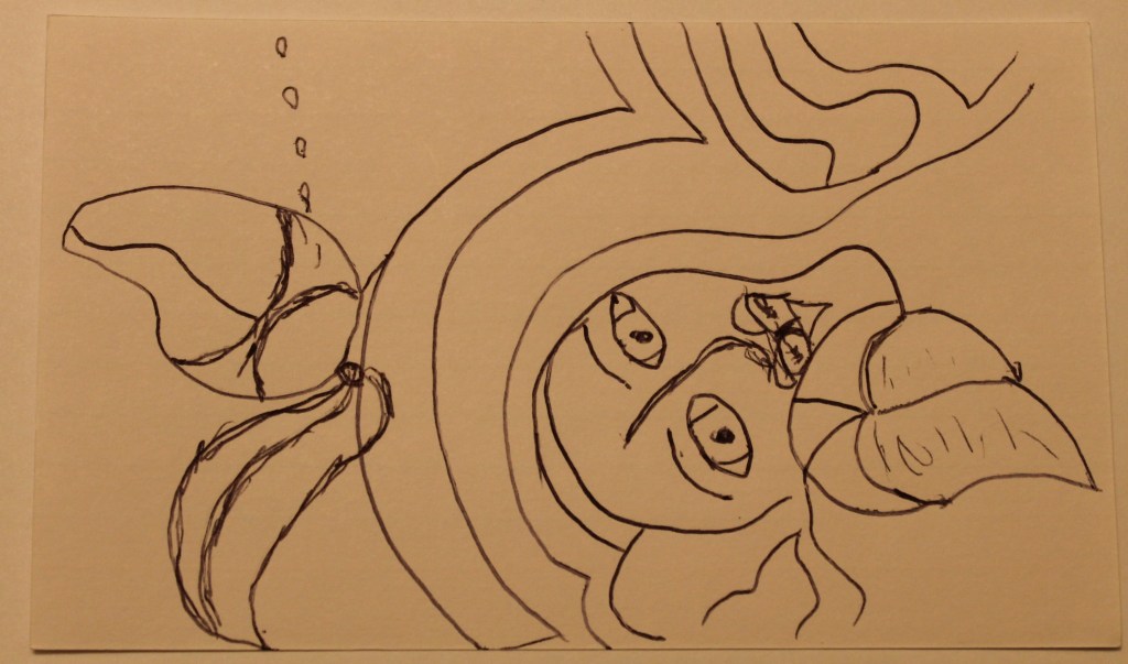 Abstract image with a face up angled with the chin pointing up.  