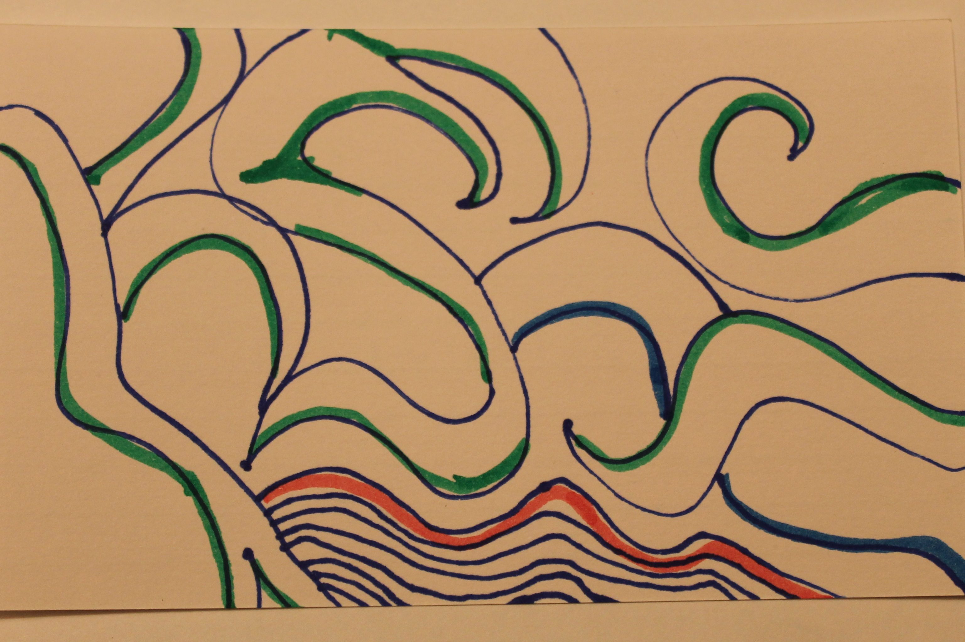 Abstract line drawing of curvy lines, reminiscent of vines and waves