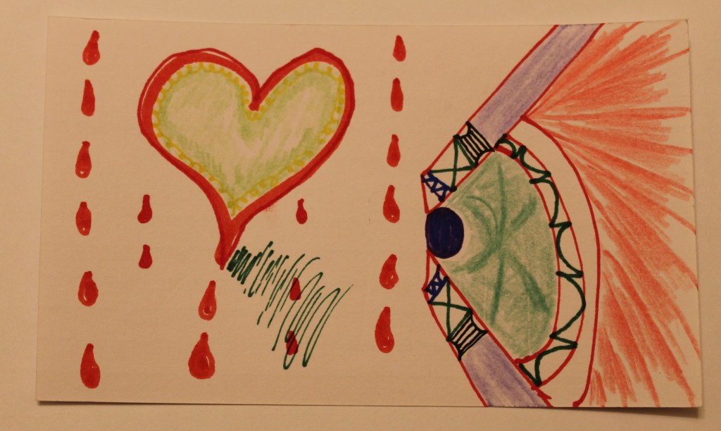 Abstract image featuring a heart and a stylized eye. 