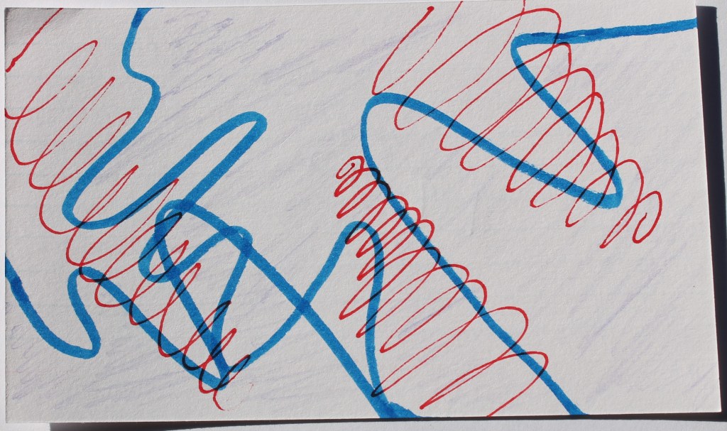 Abstract image of blue wavelines, overlaid with red stretched coils.